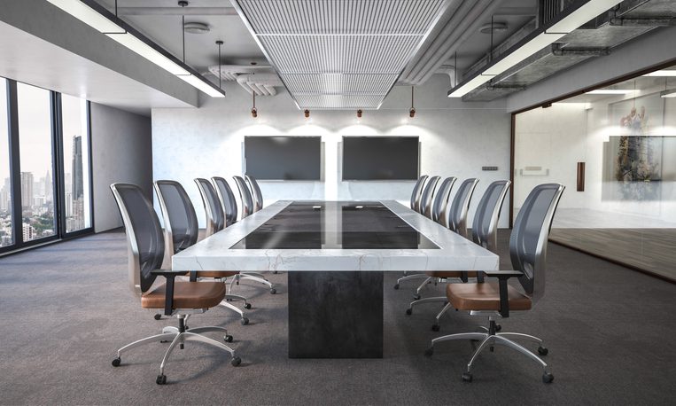 Business meeting space with audio, video, and security systems